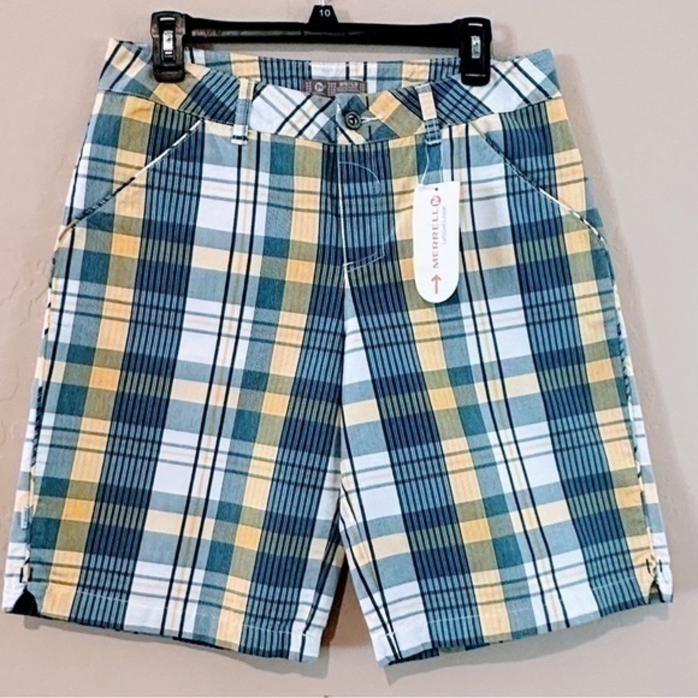 Merrell Plaid Blue Yellow & White Bermuda Shorts Size 8